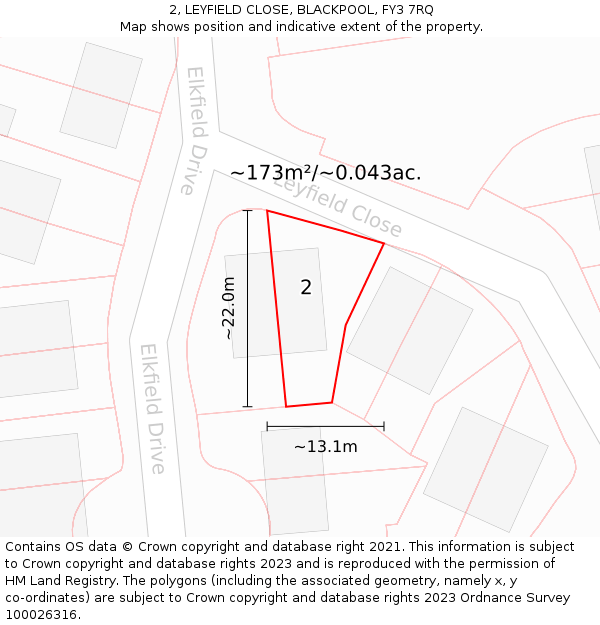 2, LEYFIELD CLOSE, BLACKPOOL, FY3 7RQ: Plot and title map