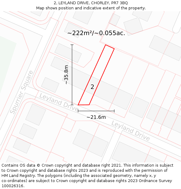 2, LEYLAND DRIVE, CHORLEY, PR7 3BQ: Plot and title map