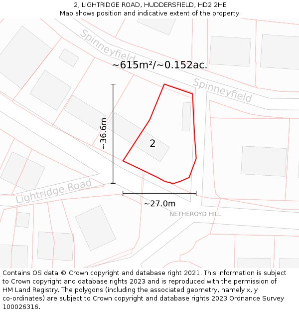 2, LIGHTRIDGE ROAD, HUDDERSFIELD, HD2 2HE: Plot and title map