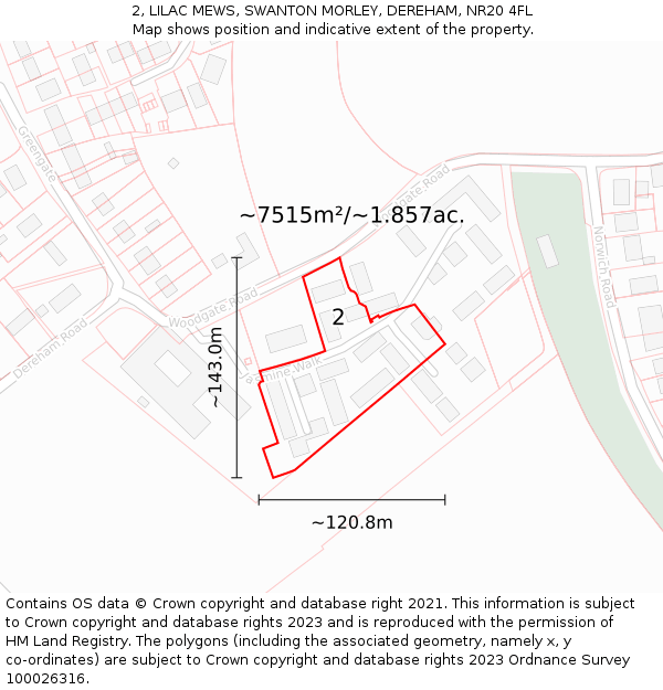 2, LILAC MEWS, SWANTON MORLEY, DEREHAM, NR20 4FL: Plot and title map
