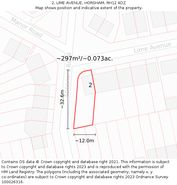 2, LIME AVENUE, HORSHAM, RH12 4DZ: Plot and title map