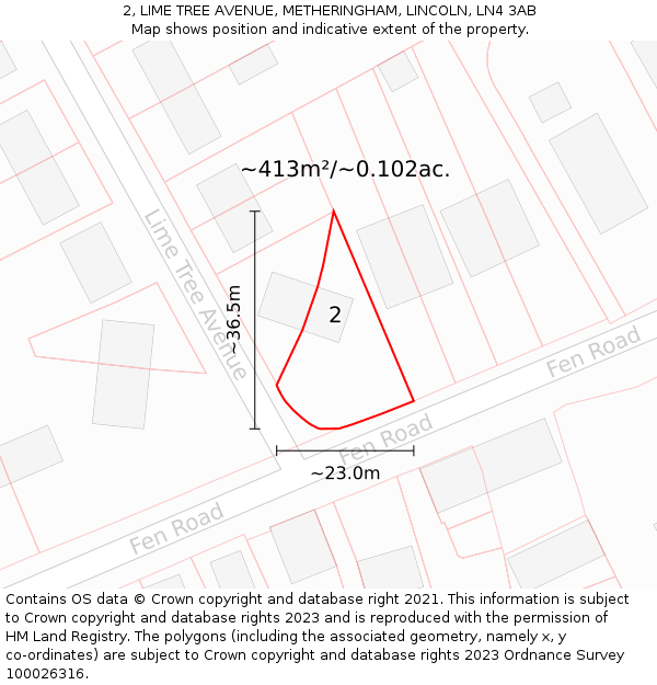 2, LIME TREE AVENUE, METHERINGHAM, LINCOLN, LN4 3AB: Plot and title map