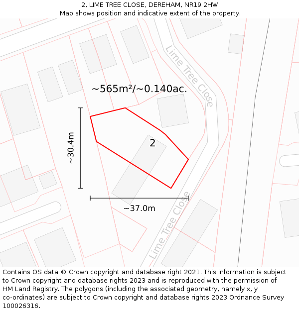 2, LIME TREE CLOSE, DEREHAM, NR19 2HW: Plot and title map