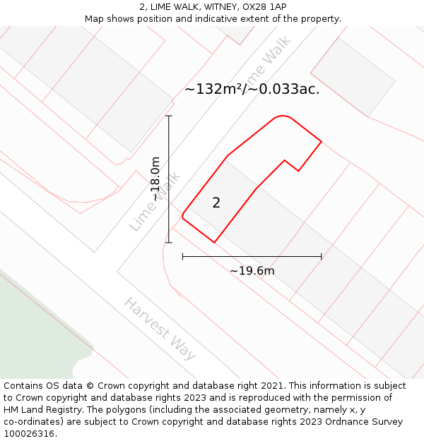 2, LIME WALK, WITNEY, OX28 1AP: Plot and title map