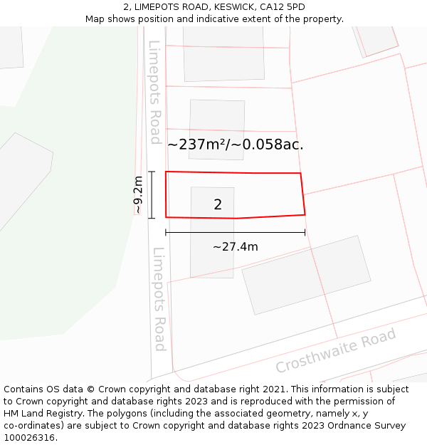 2, LIMEPOTS ROAD, KESWICK, CA12 5PD: Plot and title map