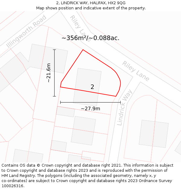 2, LINDRICK WAY, HALIFAX, HX2 9QG: Plot and title map