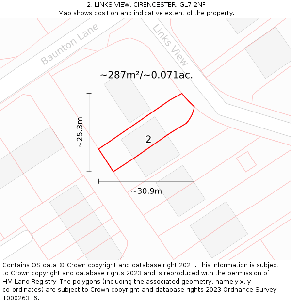 2, LINKS VIEW, CIRENCESTER, GL7 2NF: Plot and title map