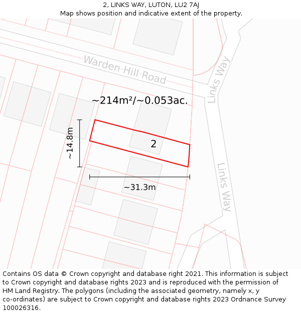 2, LINKS WAY, LUTON, LU2 7AJ: Plot and title map