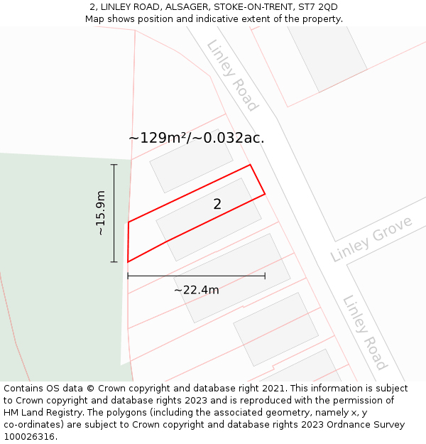 2, LINLEY ROAD, ALSAGER, STOKE-ON-TRENT, ST7 2QD: Plot and title map