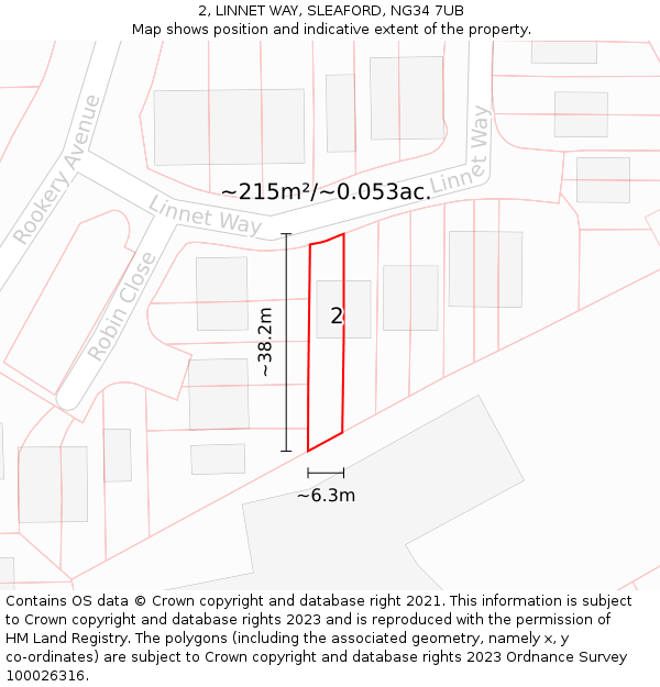 2, LINNET WAY, SLEAFORD, NG34 7UB: Plot and title map