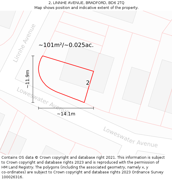 2, LINNHE AVENUE, BRADFORD, BD6 2TQ: Plot and title map