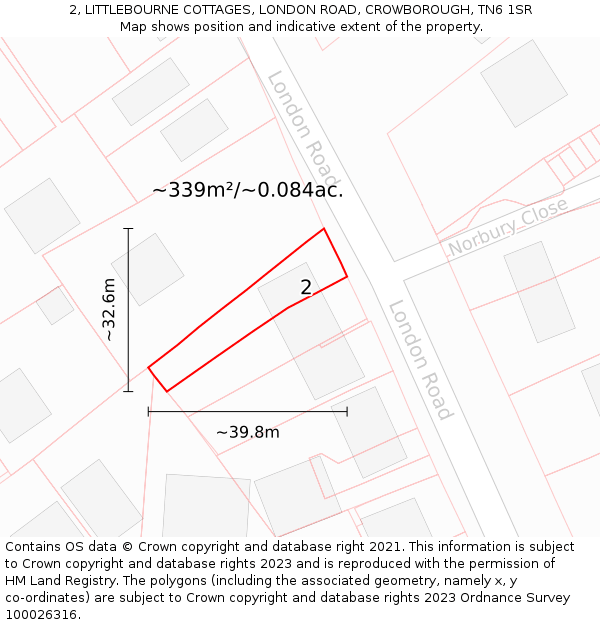 2, LITTLEBOURNE COTTAGES, LONDON ROAD, CROWBOROUGH, TN6 1SR: Plot and title map