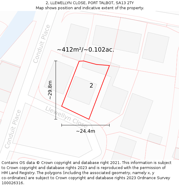 2, LLEWELLYN CLOSE, PORT TALBOT, SA13 2TY: Plot and title map