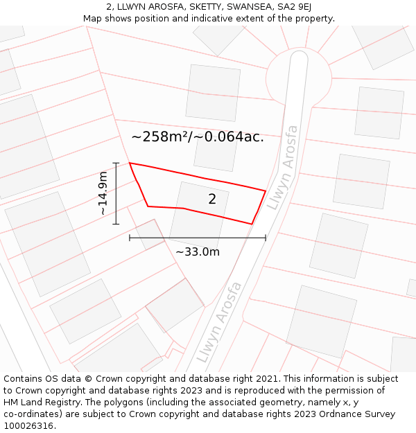 2, LLWYN AROSFA, SKETTY, SWANSEA, SA2 9EJ: Plot and title map