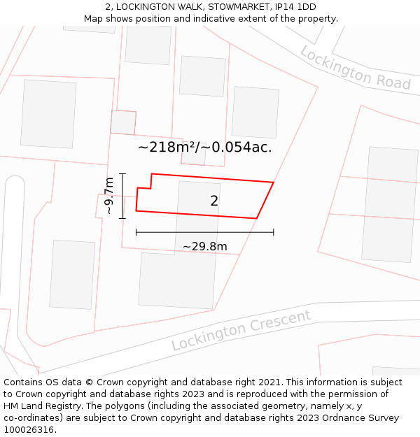 2, LOCKINGTON WALK, STOWMARKET, IP14 1DD: Plot and title map