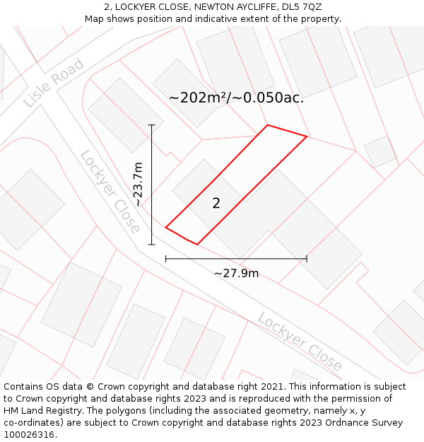 2, LOCKYER CLOSE, NEWTON AYCLIFFE, DL5 7QZ: Plot and title map