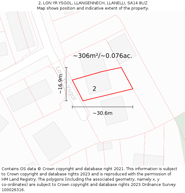 2, LON YR YSGOL, LLANGENNECH, LLANELLI, SA14 8UZ: Plot and title map