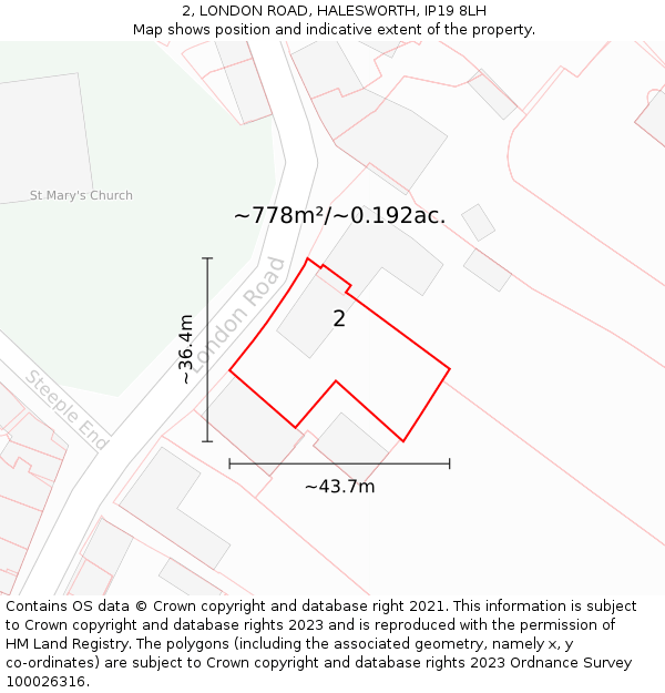 2, LONDON ROAD, HALESWORTH, IP19 8LH: Plot and title map