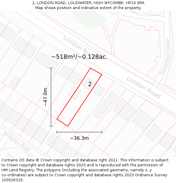 2, LONDON ROAD, LOUDWATER, HIGH WYCOMBE, HP10 9RA: Plot and title map