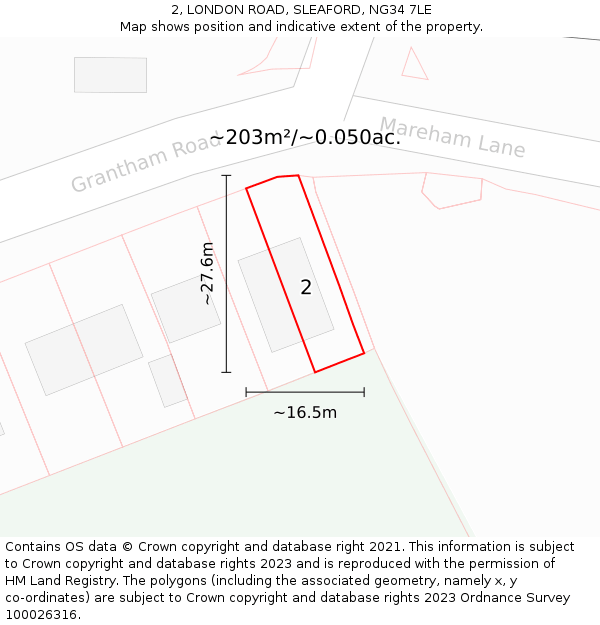 2, LONDON ROAD, SLEAFORD, NG34 7LE: Plot and title map