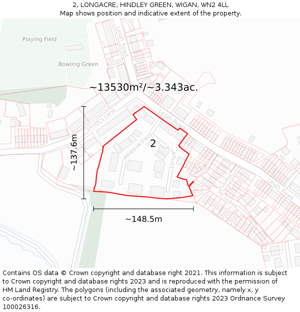 2, LONGACRE, HINDLEY GREEN, WIGAN, WN2 4LL: Plot and title map