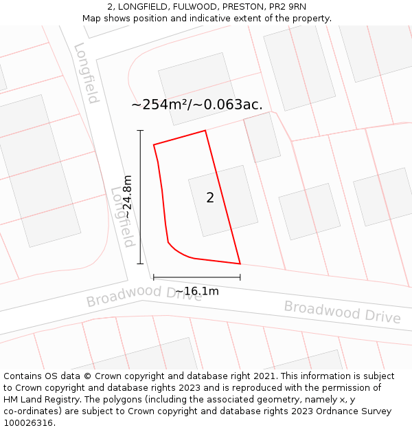 2, LONGFIELD, FULWOOD, PRESTON, PR2 9RN: Plot and title map