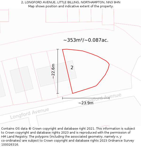 2, LONGFORD AVENUE, LITTLE BILLING, NORTHAMPTON, NN3 9HN: Plot and title map