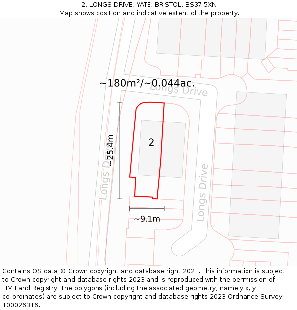 2, LONGS DRIVE, YATE, BRISTOL, BS37 5XN: Plot and title map