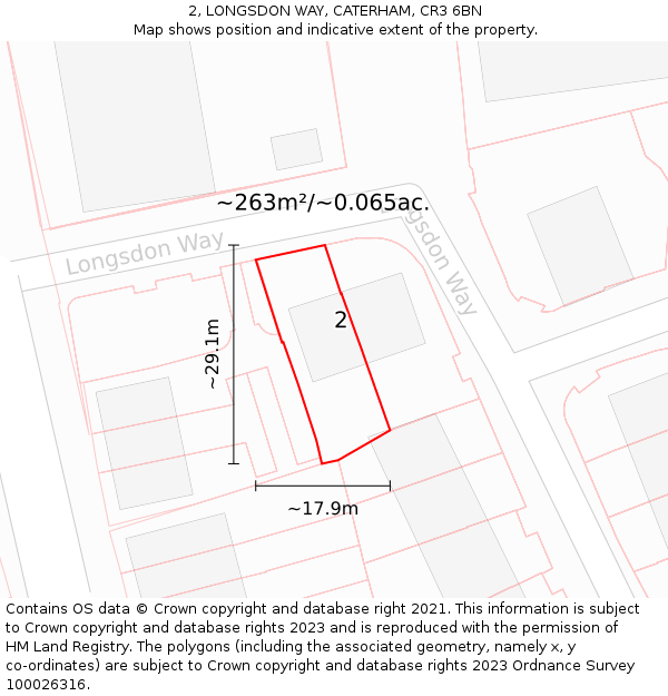 2, LONGSDON WAY, CATERHAM, CR3 6BN: Plot and title map