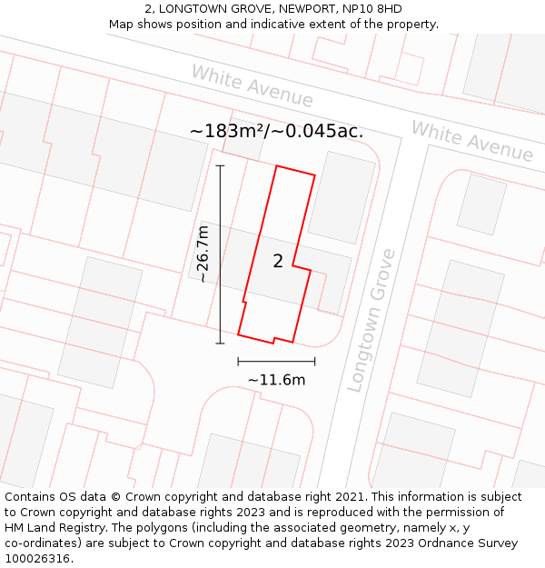 2, LONGTOWN GROVE, NEWPORT, NP10 8HD: Plot and title map