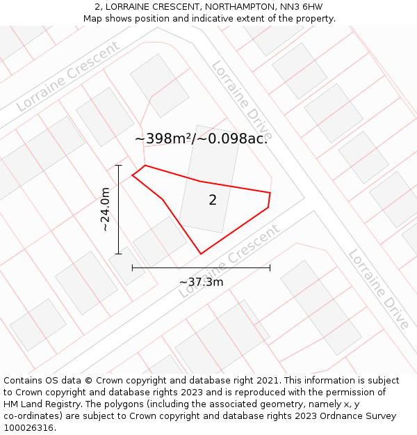 2, LORRAINE CRESCENT, NORTHAMPTON, NN3 6HW: Plot and title map