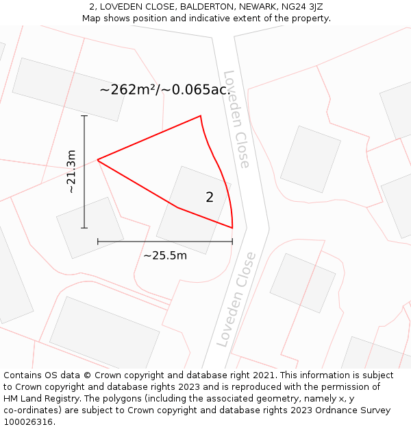 2, LOVEDEN CLOSE, BALDERTON, NEWARK, NG24 3JZ: Plot and title map