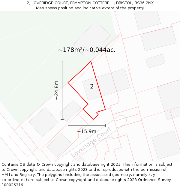 2, LOVERIDGE COURT, FRAMPTON COTTERELL, BRISTOL, BS36 2NX: Plot and title map