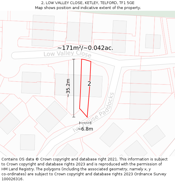 2, LOW VALLEY CLOSE, KETLEY, TELFORD, TF1 5GE: Plot and title map