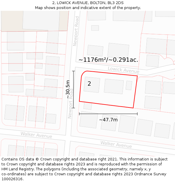 2, LOWICK AVENUE, BOLTON, BL3 2DS: Plot and title map