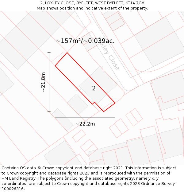 2, LOXLEY CLOSE, BYFLEET, WEST BYFLEET, KT14 7GA: Plot and title map