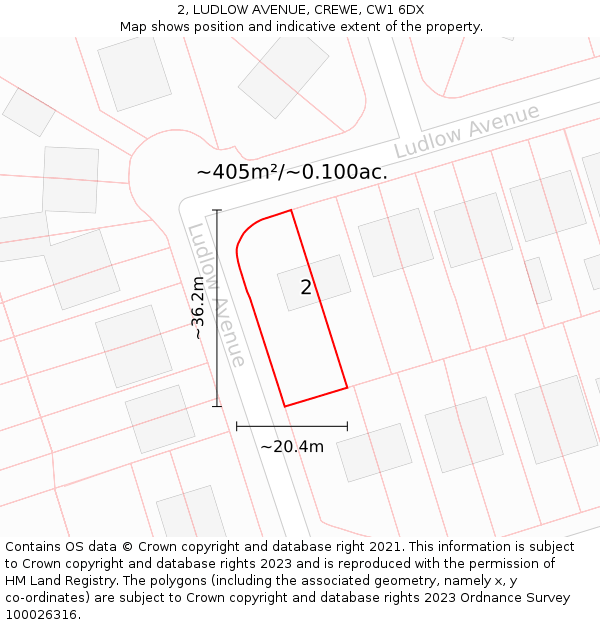 2, LUDLOW AVENUE, CREWE, CW1 6DX: Plot and title map