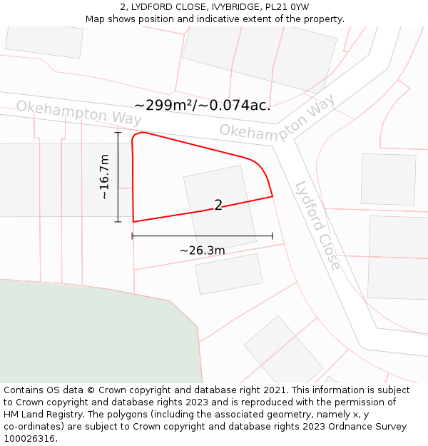 2, LYDFORD CLOSE, IVYBRIDGE, PL21 0YW: Plot and title map