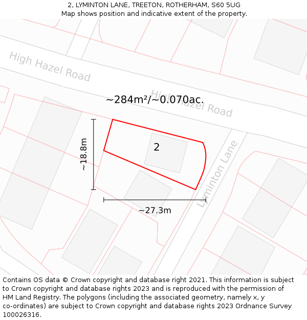 2, LYMINTON LANE, TREETON, ROTHERHAM, S60 5UG: Plot and title map