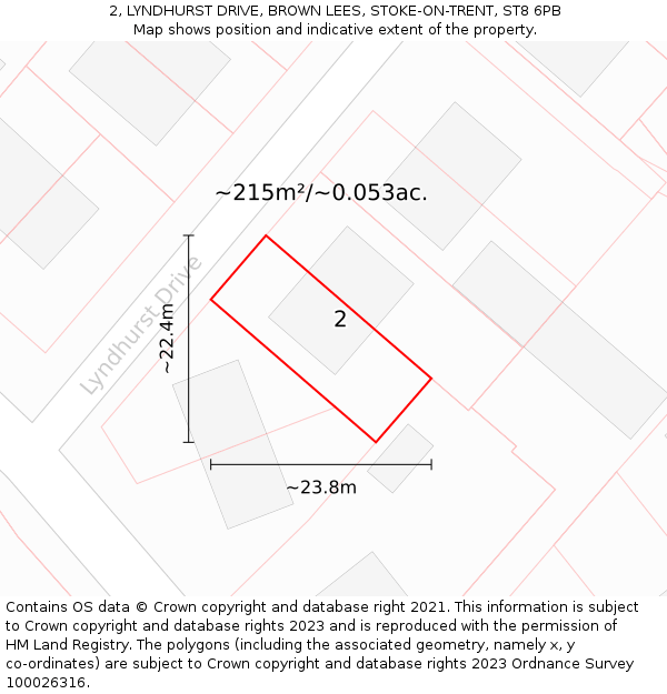 2, LYNDHURST DRIVE, BROWN LEES, STOKE-ON-TRENT, ST8 6PB: Plot and title map
