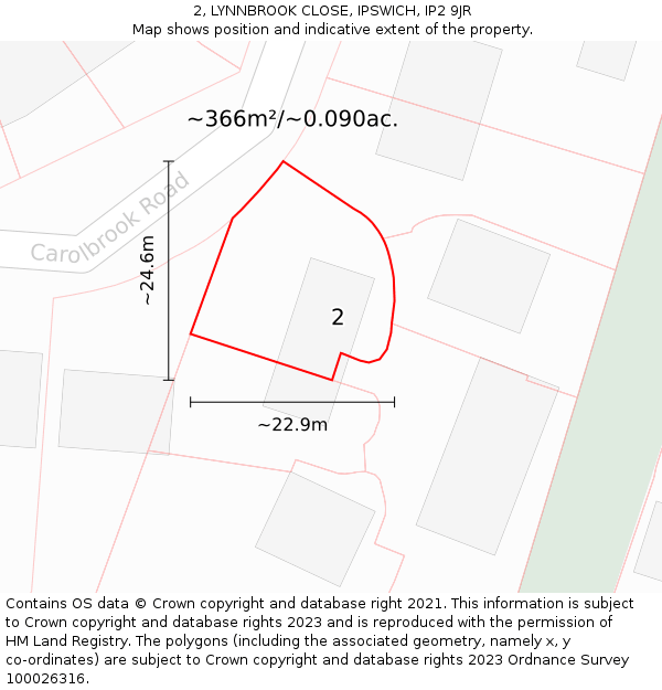 2, LYNNBROOK CLOSE, IPSWICH, IP2 9JR: Plot and title map