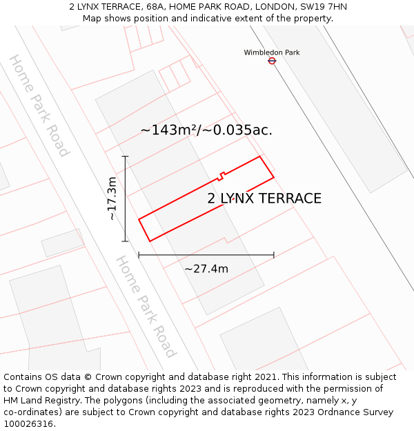 2 LYNX TERRACE, 68A, HOME PARK ROAD, LONDON, SW19 7HN: Plot and title map