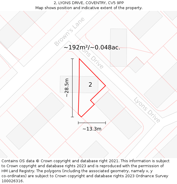 2, LYONS DRIVE, COVENTRY, CV5 9PP: Plot and title map