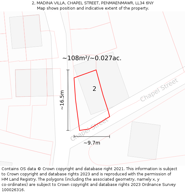 2, MADINA VILLA, CHAPEL STREET, PENMAENMAWR, LL34 6NY: Plot and title map
