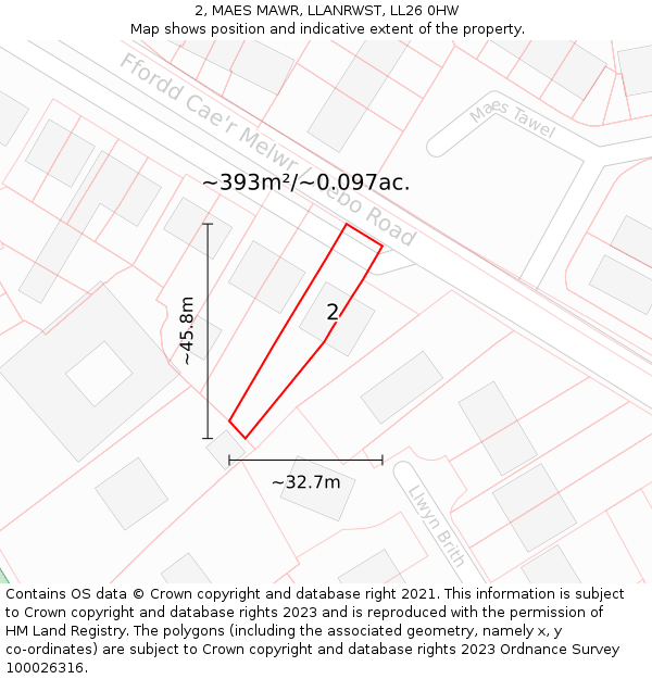 2, MAES MAWR, LLANRWST, LL26 0HW: Plot and title map