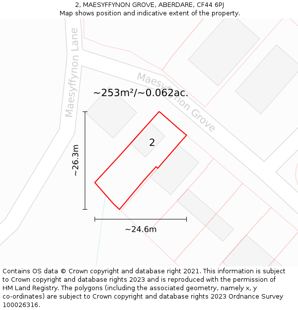 2, MAESYFFYNON GROVE, ABERDARE, CF44 6PJ: Plot and title map