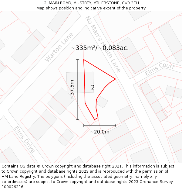 2, MAIN ROAD, AUSTREY, ATHERSTONE, CV9 3EH: Plot and title map