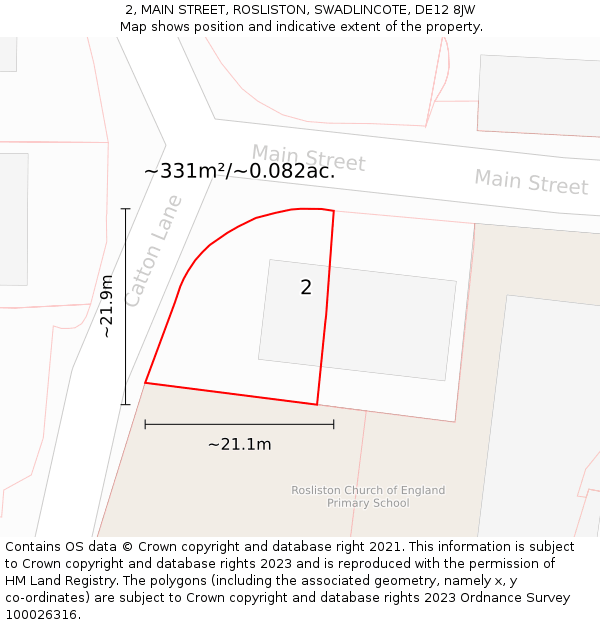 2, MAIN STREET, ROSLISTON, SWADLINCOTE, DE12 8JW: Plot and title map