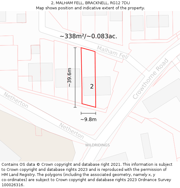 2, MALHAM FELL, BRACKNELL, RG12 7DU: Plot and title map