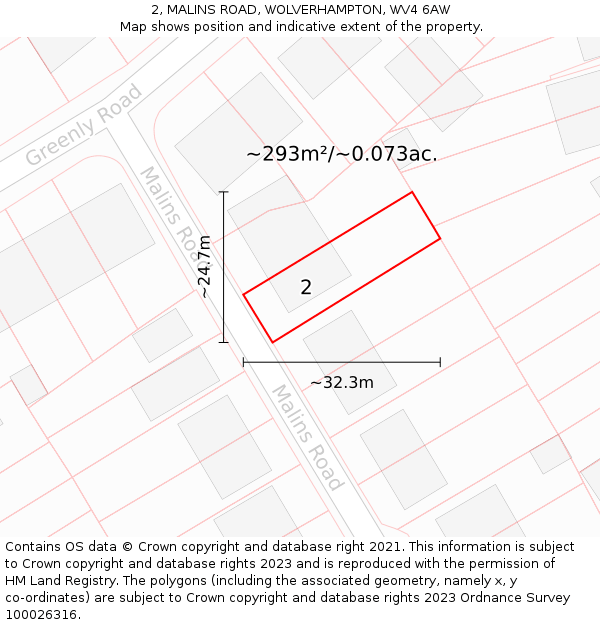 2, MALINS ROAD, WOLVERHAMPTON, WV4 6AW: Plot and title map